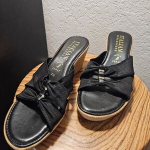 Italian Shoemakers Black Mules with Wooden Sole